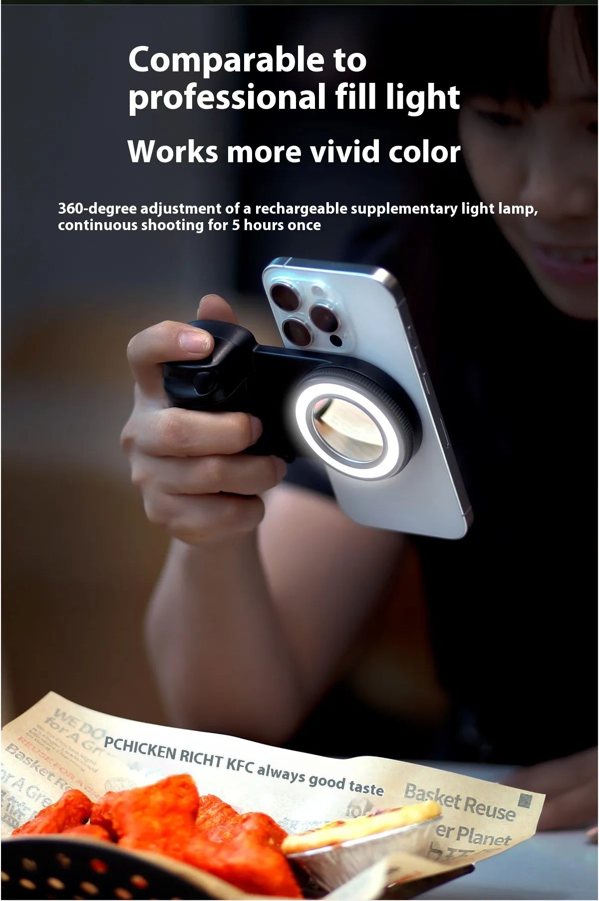 Bluetooth Phone Fill Light with Magnetic Mount.